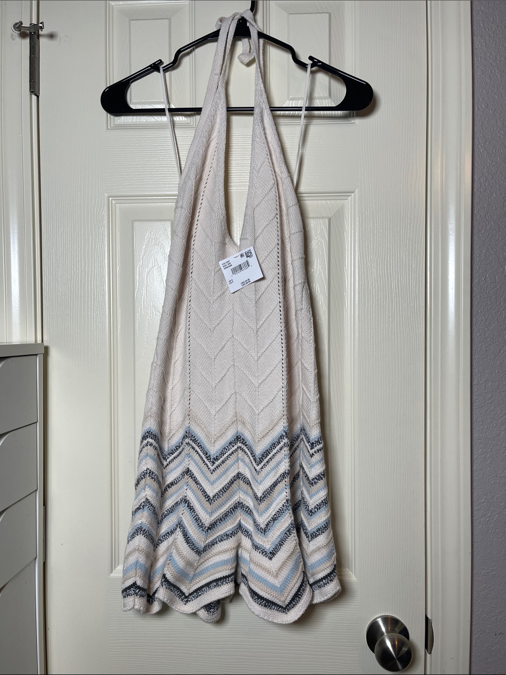 American Eagle Outfitters Cream Halter Chevron Knit Romper